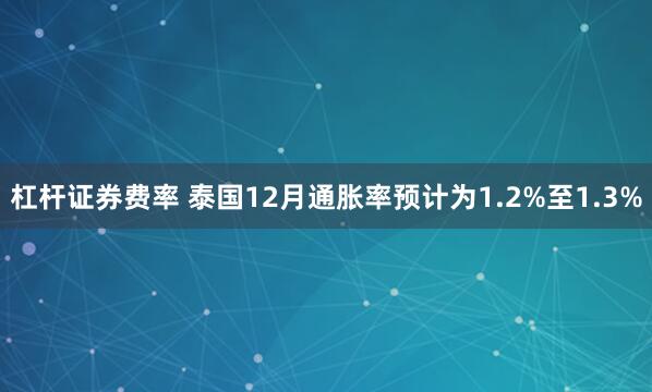 杠杆证券费率 泰国12月通胀率预计为1.2%至1.3%