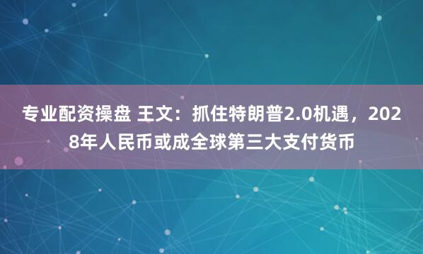 专业配资操盘 王文：抓住特朗普2.0机遇，2028年人民币或成全球第三大支付货币