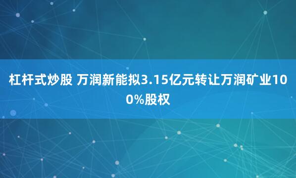 杠杆式炒股 万润新能拟3.15亿元转让万润矿业100%股权