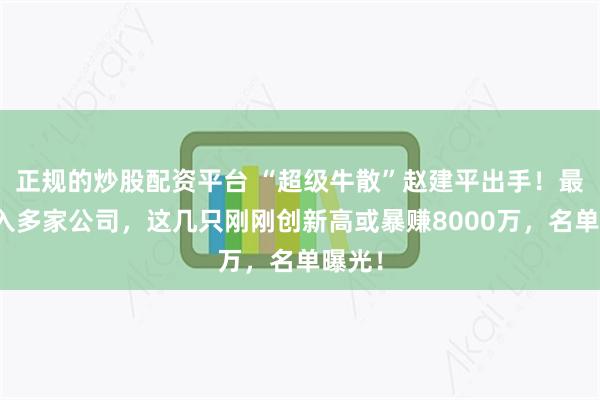 正规的炒股配资平台 “超级牛散”赵建平出手！最新买入多家公司，这几只刚刚创新高或暴赚8000万，名单曝光！