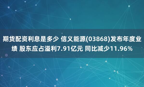 期货配资利息是多少 信义能源(03868)发布年度业绩 股东应占溢利7.91亿元 同比减少11.96%